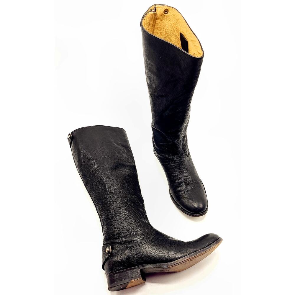 Frye Melissa Boots 76430 Black Leather Button Back Zip Knee High Women's Size 6